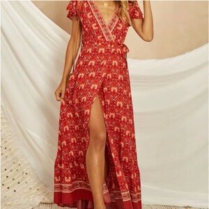 Elegant Red Floral Maxi Dress